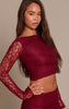 Wine Lace Scoop Back Long Sleeve Top