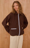 Espresso Contrast Binding Zip Up Fleece
