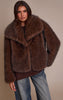 Chocolate Faux Fur Short Shawl Collar Coat