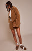 Tan Suede Zip Up Pleated Cropped Jacket