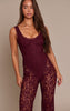Plum Lace Boning Detail Strappy Flared Jumpsuit