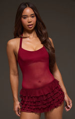 Wine Bust Detail Mesh Halterneck Bodysuit