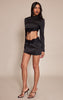 Black Satin Lace Trim Mini Skirt