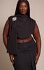 Plus Premium Black Woven Trim Detail Draped Crop Top