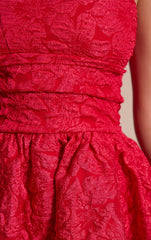 Red Jacquard Bandeau Lace Up Back Shift Dress