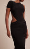 Black Slinky One Sleeve Ruched Maxi Dress
