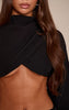 Premium Black Woven Crossover Long Sleeve Crop Top