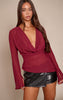 Wine Chiffon Cowl Plunge Blouse