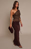 Dark Chocolate Double Layer Slinky Ruched Side Maxi Skirt