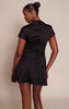 Black Satin Cap Sleeve Mini Dress