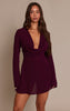 Purple Chiffon Cowl Neck Flute Sleeve Shift Dress