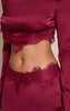 Burgundy Satin Lace Trim High Neck Long Sleeve Top
