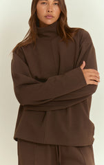 Chocolate Interlock Seam Funnel Neck Sweatshirt