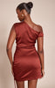 Rust Satin One Shoulder Ruched Mini Dress