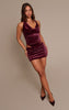 Dark Wine Velvet Ruched Mini Skirt