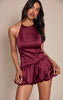 Plum Satin Halterneck Puff Ball Romper