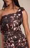Brown Abstract Print Bardot Asymmetric Hem Dress