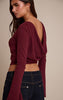 Wine Ultra Soft Cowl Back Drapey Long Sleeve Top