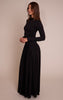 Black Double Layer Jersey Dropped Waist Long Sleeve Maxi Dress
