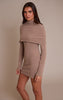 Taupe Ribbed Overlay Long Sleeve Bodycon Dress