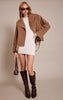 Camel Faux Suede Oversized Biker Jacket