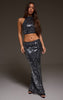 Black Sequin High Neck Scoop Back Crop Top