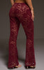 Dark Wine Lace Mid Rise Skinny Flares