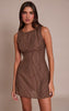 Brown Striped Boat Neck Shift Dress