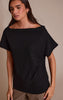 Black Thick Rib Asymmetric Slouchy Long Top
