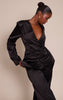Black Satin Ruched Cinched Blazer