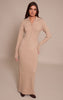 Oatmeal Soft Bobble Knit Button Up Collar Detail Maxi Dress