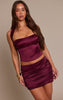 Purple Satin Ruched Micro Mini Skirt