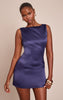 Navy Blue Satin Boat Mini Dress