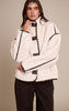 Cream Borg Faux Leather Contrast Coat