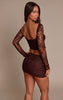 Brown Lace Mini Skirt Mid Rise