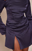 Navy Satin Asymmetric Long Sleeve Mini Shift Dress