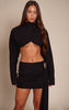 Premium Black Woven Crossover Long Sleeve Crop Top