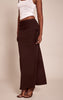 Chocolate Brushed Rib Ruched Detail Maxi Skirt