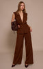 Chocolate Tailored Woven Ruched Waist Shoulder Pad Vest