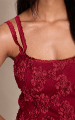 Burgundy Floral Textured Boned Corset