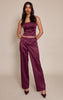 Dark Wine Satin low Rise Straight Leg Pants