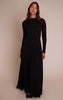 Black Double Layer Jersey Dropped Waist Long Sleeve Maxi Dress