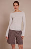Grey Marl Soft Cotton Ruched Asymmetric Long Sleeve Top
