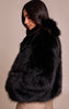 Petite Black Oversized Collar Faux Fur Coat