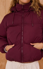 Burgundy Hooded Puffer Coat