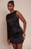 Black Asymmetric Cape Detail Boat Neck Mini Dress