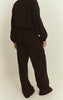 Black Interlock Contrast Piping Wide Leg Sweatpants