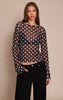 Black Polka Dot Mesh Flared Long Sleeve Top
