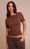 Petite Chocolate Super Soft Twist Detail Cap Sleeve Top