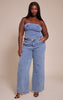 Plus Mid Blue Wash Adjustable Elasticated Bandeau Corset Top